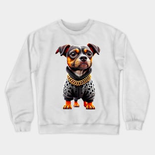 Leopard Chic: Dachshund in Trendy Coat and Bold Necklace Tee Crewneck Sweatshirt